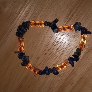 Hand crafted New lapis lazuli iridescent statement bracelet blue and gold